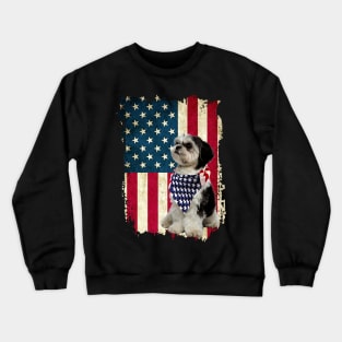 American Shih Tzu Bandana US Flag 4th Of July Crewneck Sweatshirt